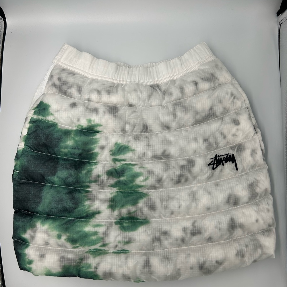 Nike x Stüssy Puffer Shorts XS Green Gray Tie-Dye Ripstop Quilted Nylon